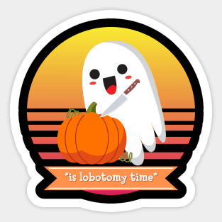 Halloween Cute Ghost Carving a Pumpkin *Is Lobotomy Time* Sticker